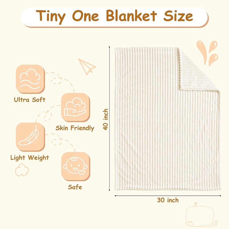 Eonkasp Soft Fleece Baby Blanket Ultra Cozy Baby Blankets for Boys Girls Warm and Lightweight Infant Toddler Newborn Receiving Gift with Reversible Stripes for Crib Stroller, 30x40 Inch, Cream - Image 4